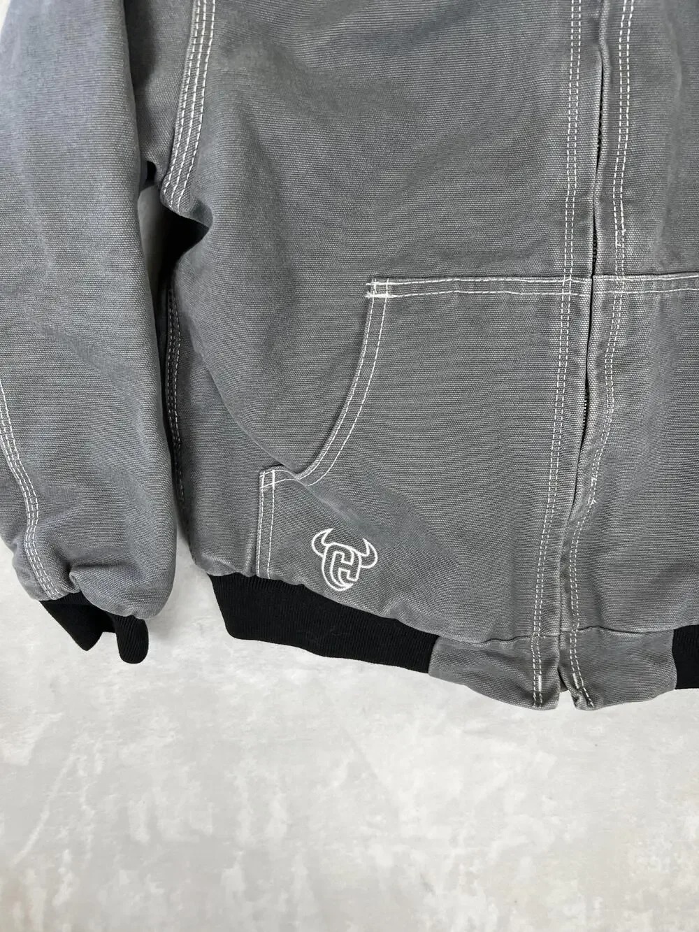 Cowboy Hardware Jacket Boys Medium Gray Ride Hard Western Hooded Canvas Bomber
